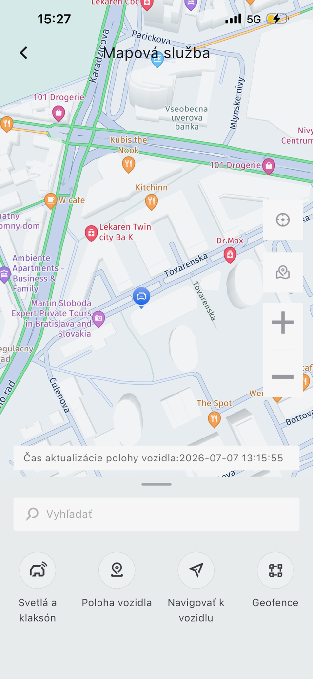 Poloha vozidla v aplikácii CHERY